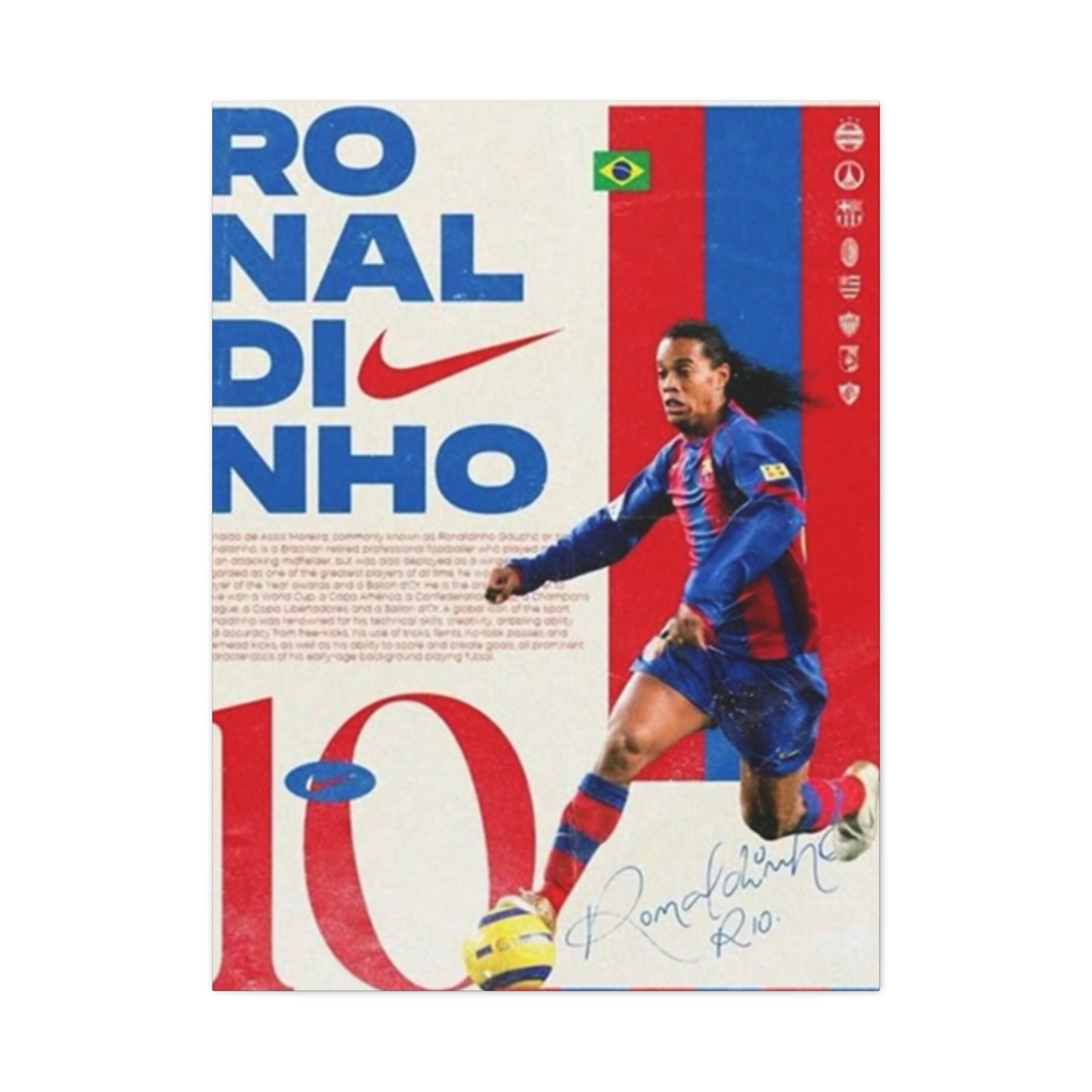 Ronaldinho Playing Soccer Poster Wall Art & Canvas Prints