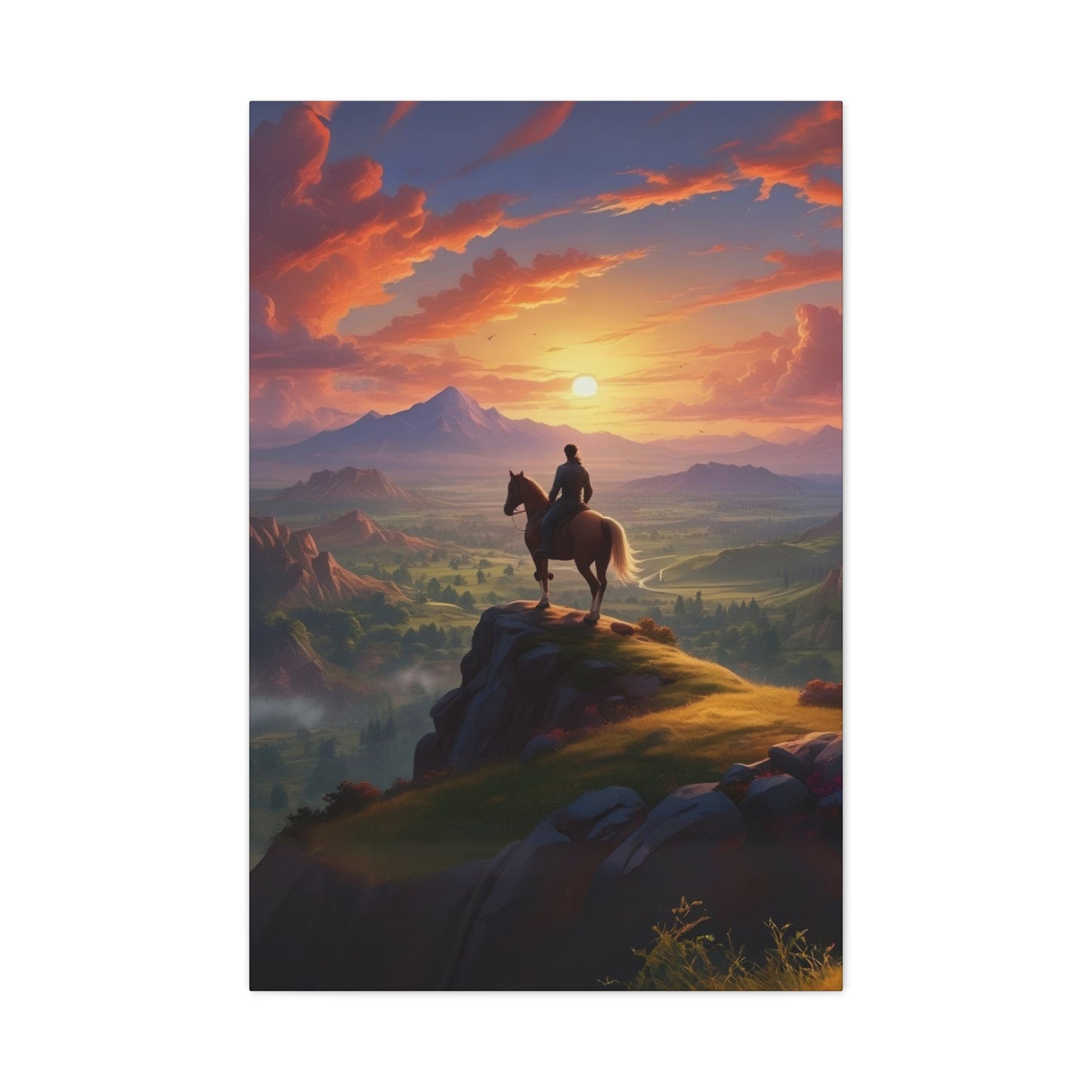 Cowboy At Hill Edge Sunset Wall Art & Canvas Prints