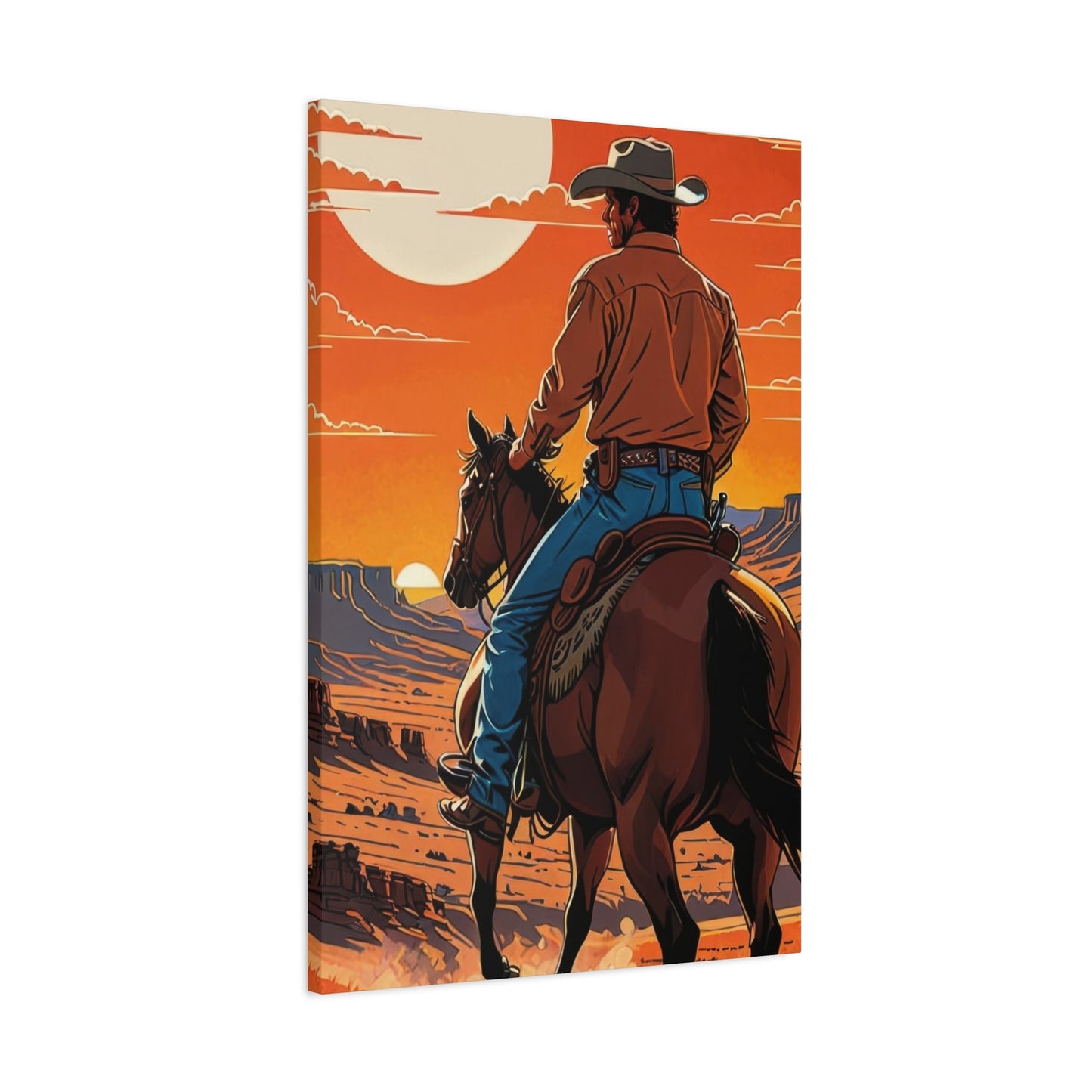 Cowboy In Sunset Wall Art & Canvas Prints