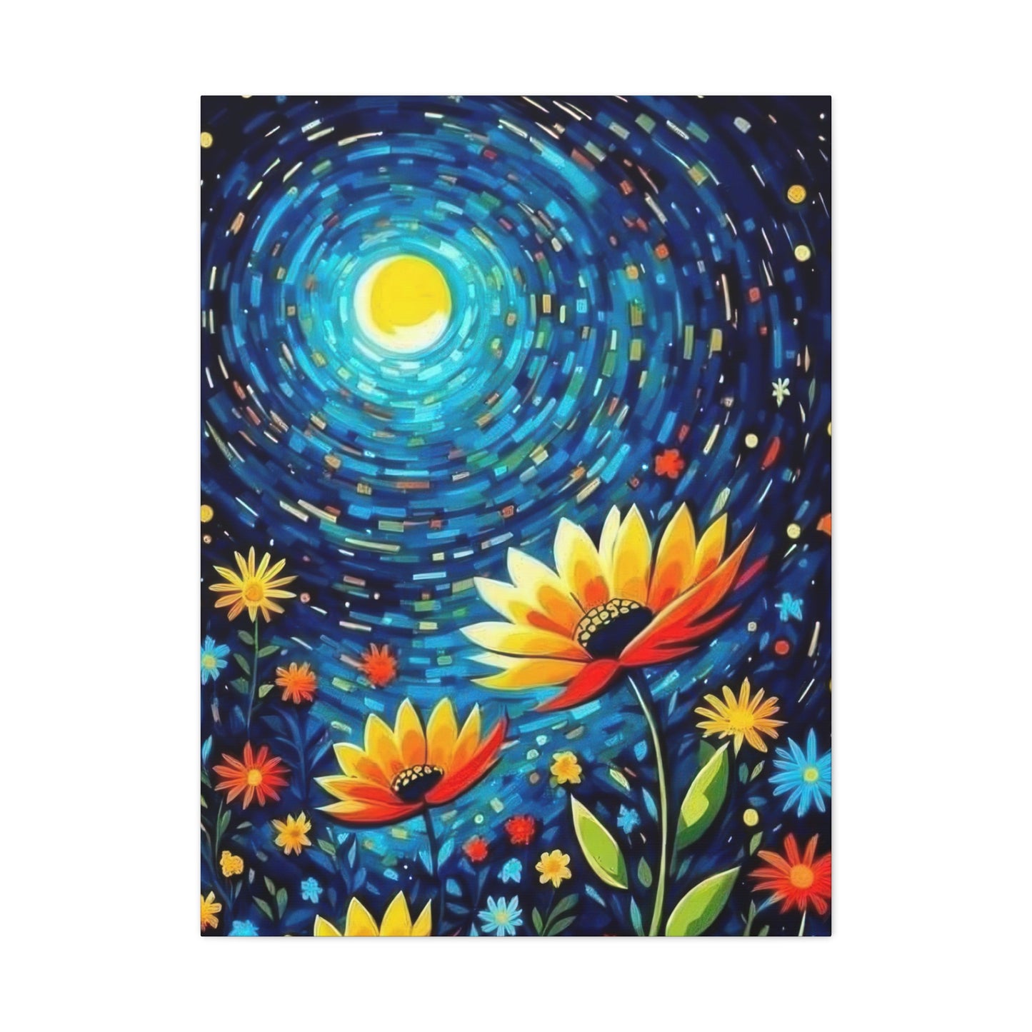 Vibrant Flowers In Moonlight Wall Art & Canvas Prints