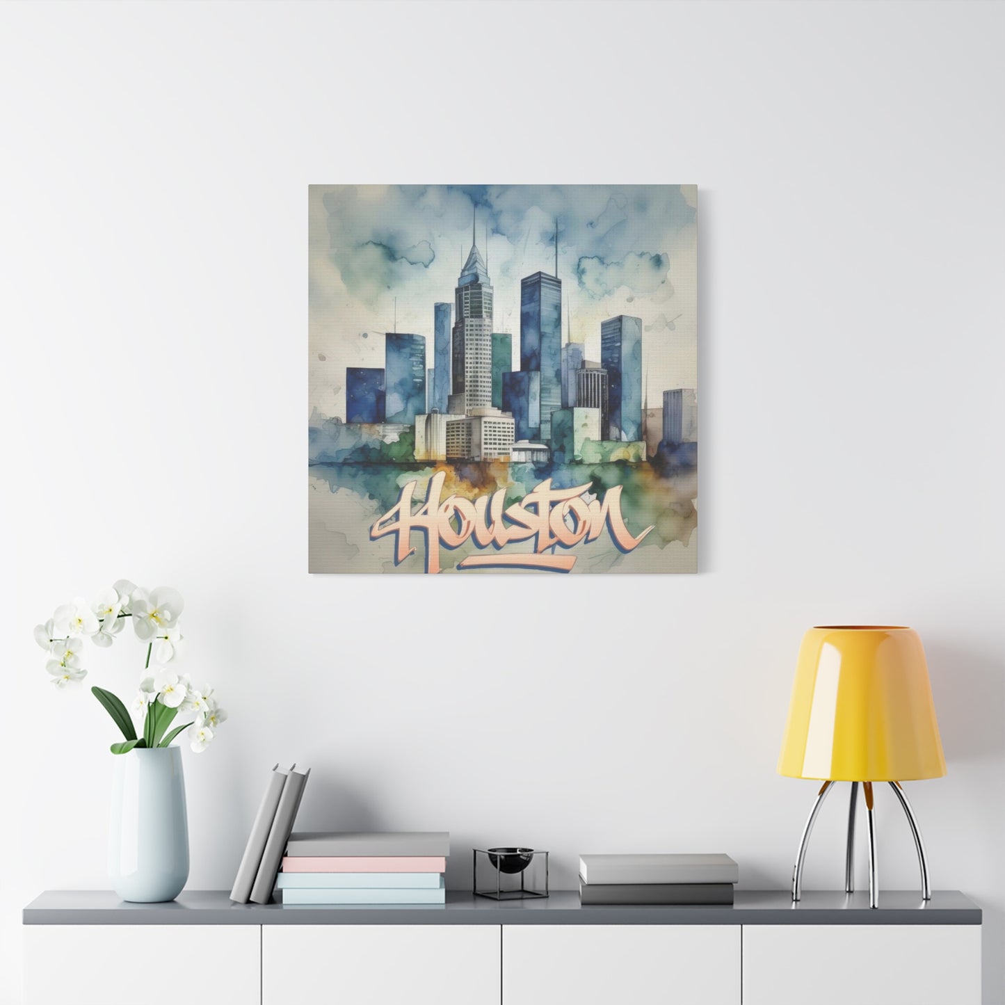 Houston Skyline Watercolor Wall Art & Canvas Prints