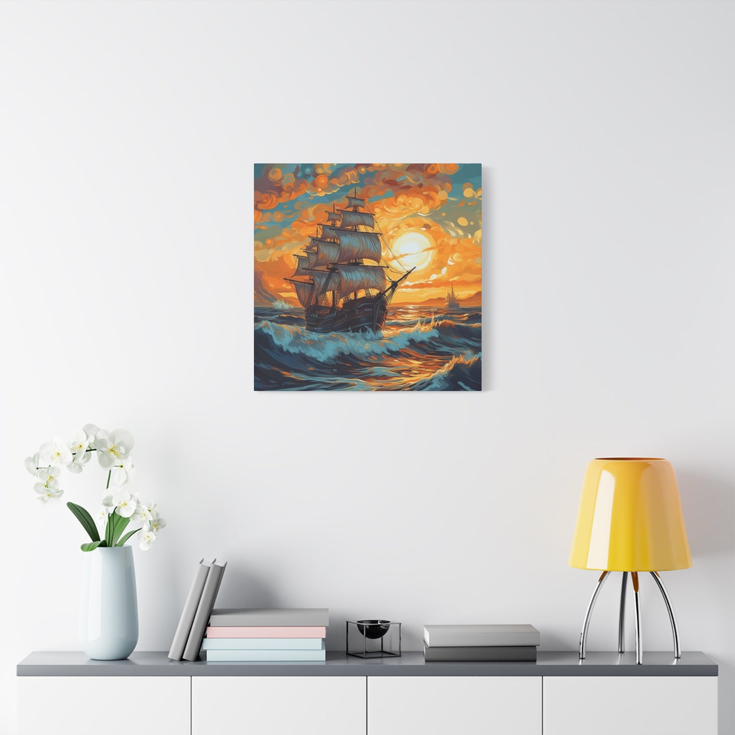 Ship Sailing During Dawn Painting Wall Art & Canvas Prints