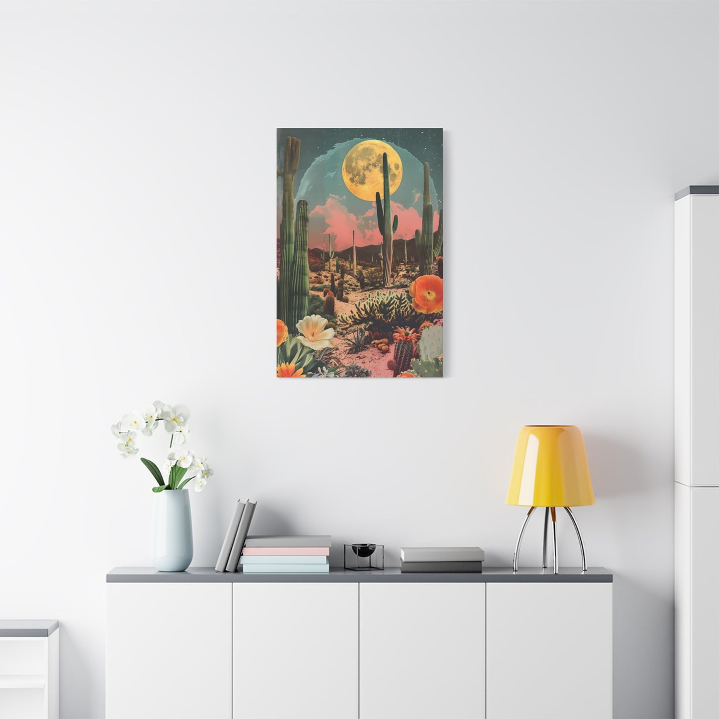 Moon Cactus And Flowers Wall Art & Canvas Prints