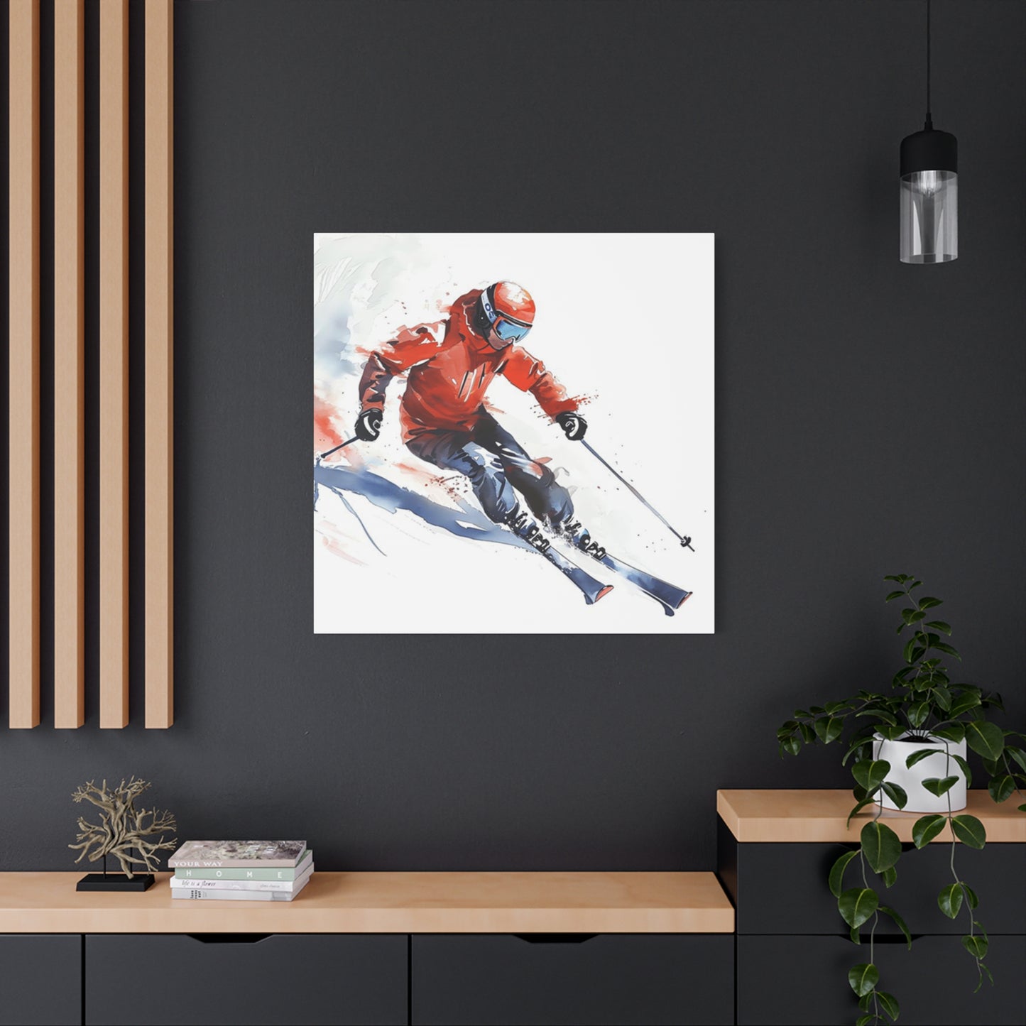 Skiing In Snow Painting Wall Art & Canvas Prints