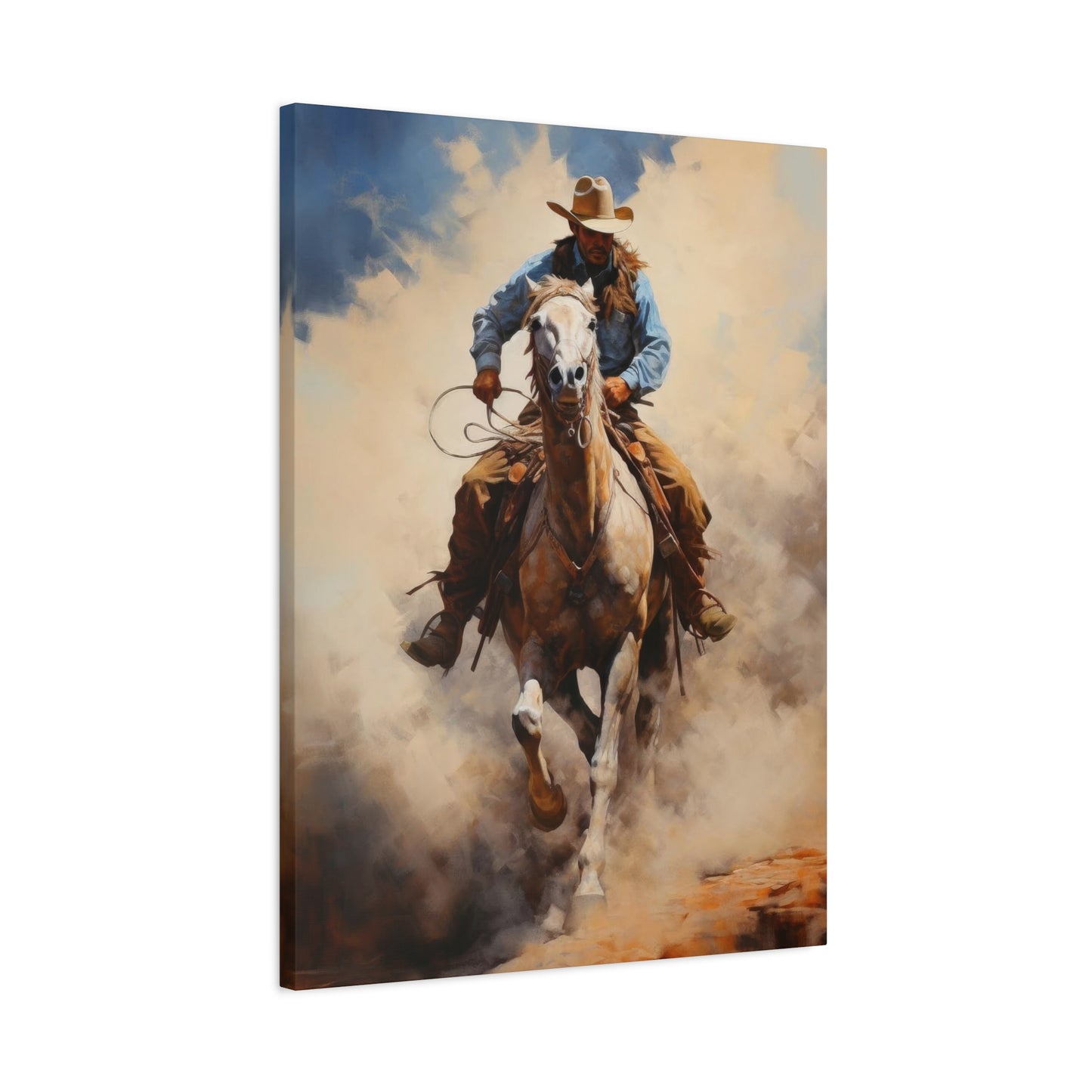 Cowboy Speeding With Horse Wall Art & Canvas Prints