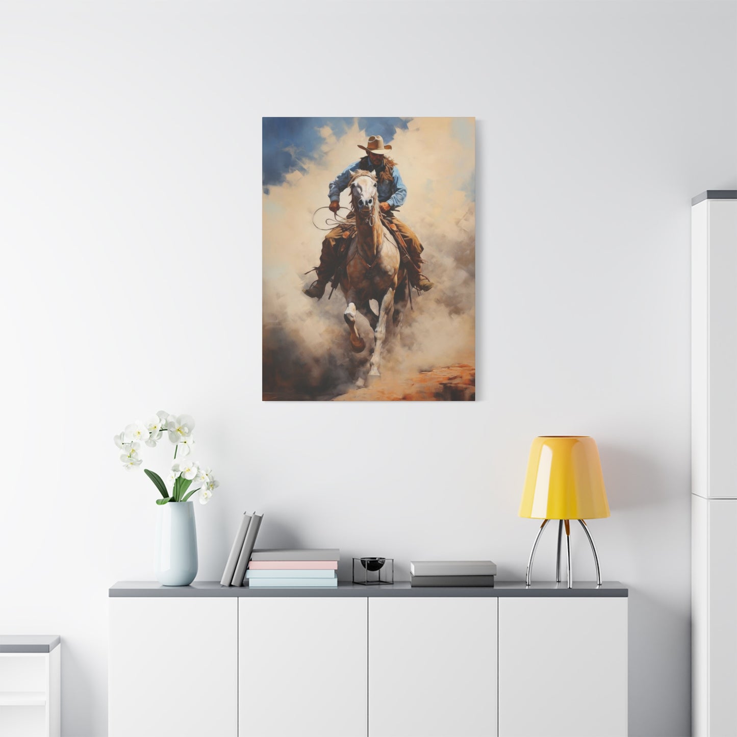 Cowboy Speeding With Horse Wall Art & Canvas Prints