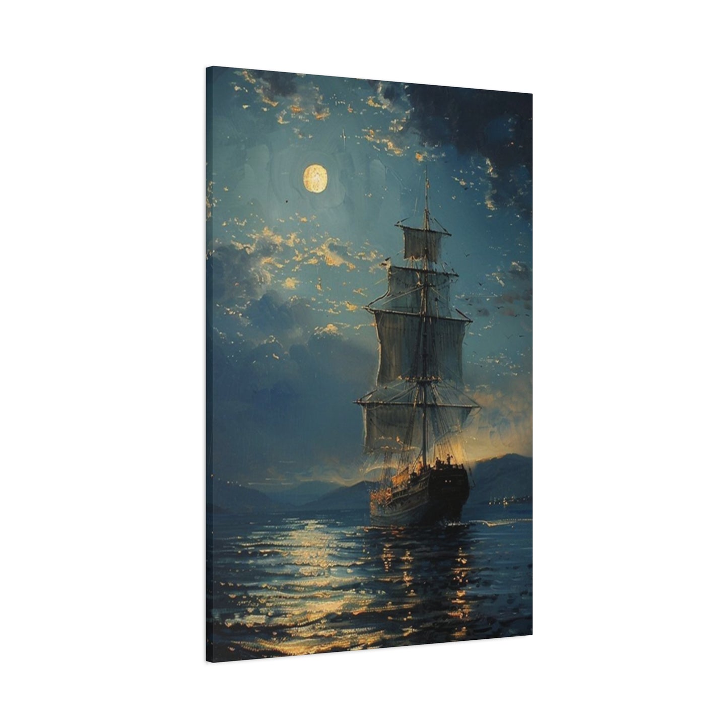 Large Ship Sailing At Night Painting Wall Art & Canvas Prints