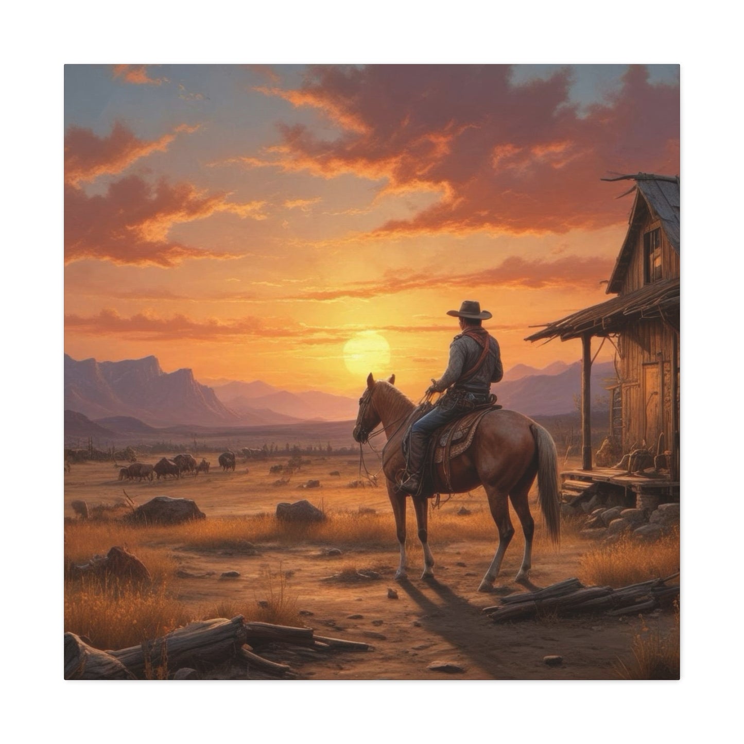 Cowboy At Sunset Wall Art & Canvas Prints