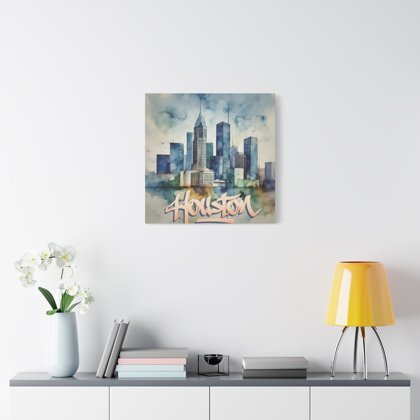 Houston Skyline Watercolor Wall Art & Canvas Prints