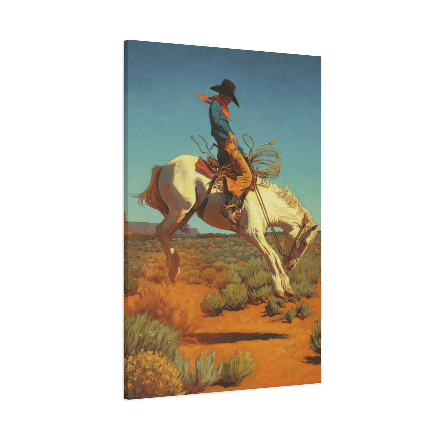 Cowboy On Jumping Horse Wall Art & Canvas Prints