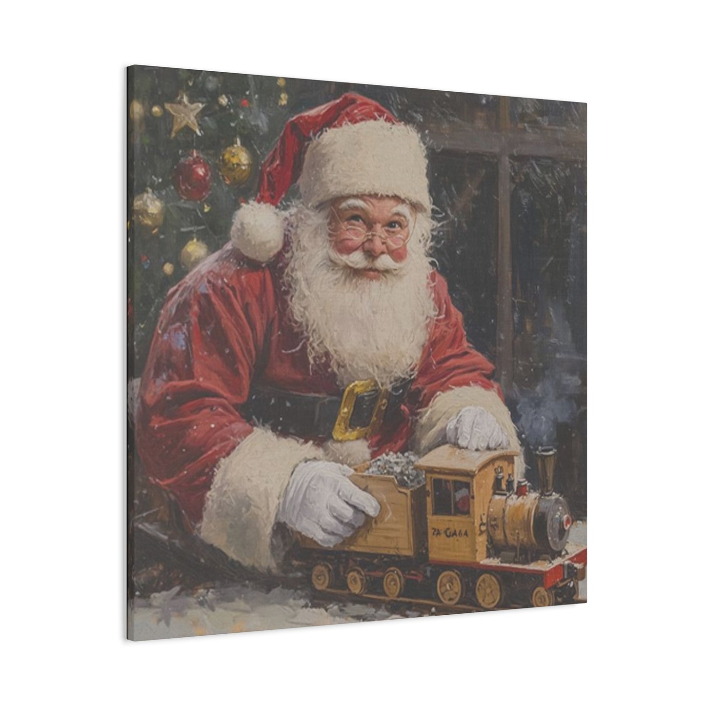 Santa With Toy Train Wall Art & Canvas Prints