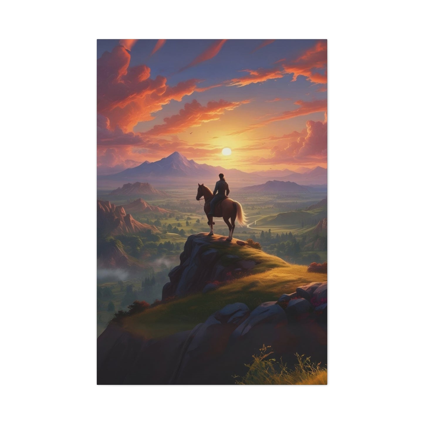 Cowboy At Hill Edge Sunset Wall Art & Canvas Prints