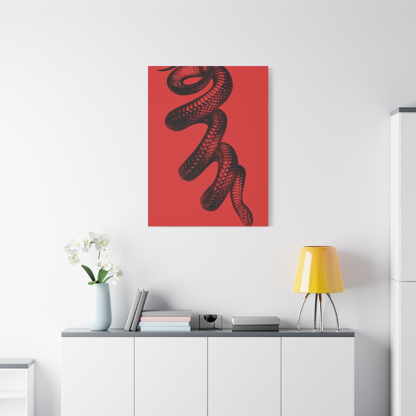 Snake On Red Wall Art & Canvas Prints