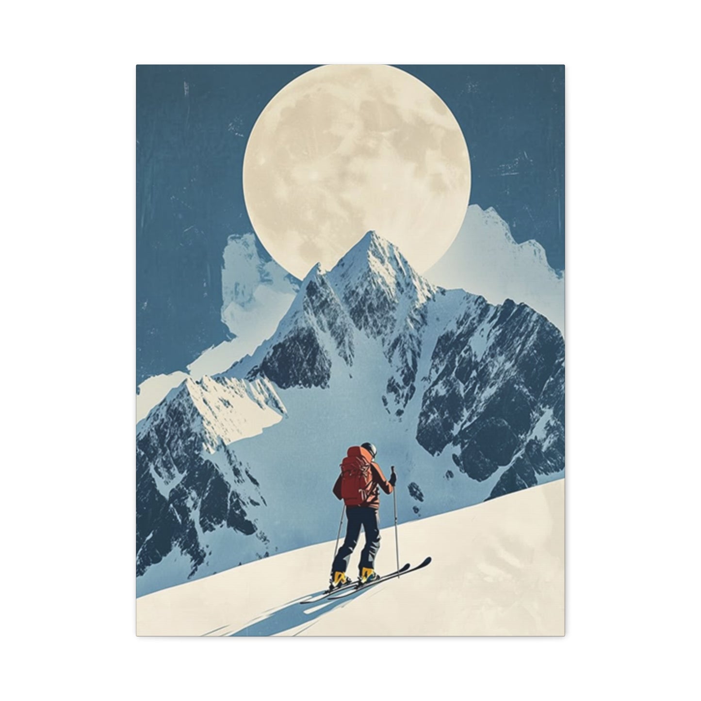 Skiing At Night With Moon Wall Art & Canvas Prints