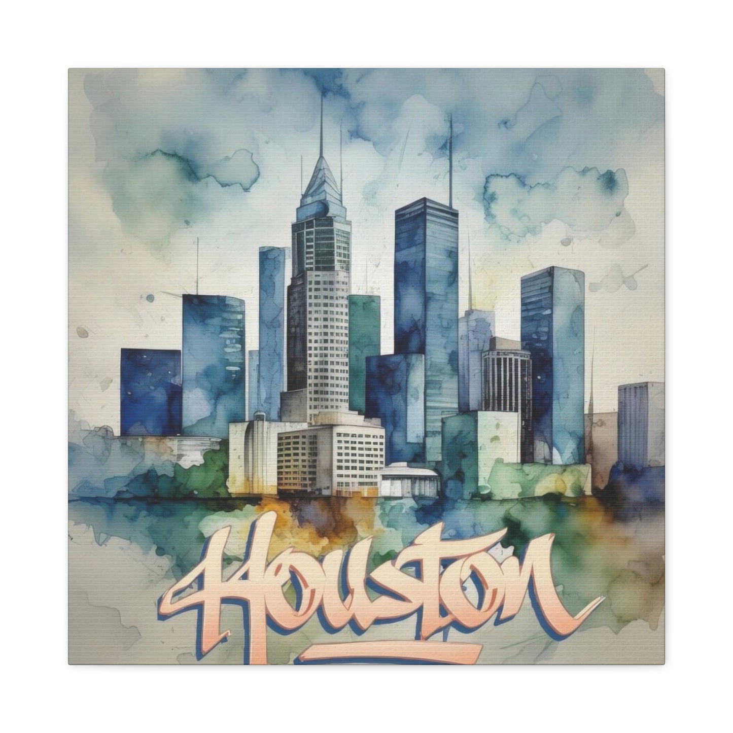 Houston Skyline Watercolor Wall Art & Canvas Prints