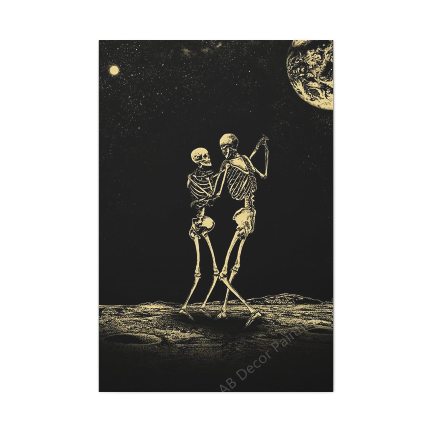 Dancing Skeleton On Moon Wall Art & Canvas Prints