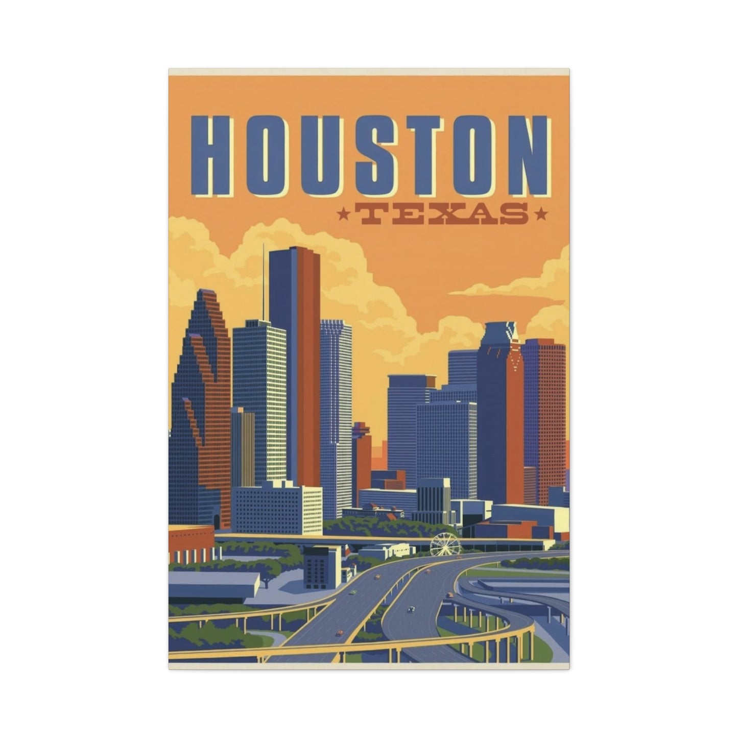 Houston Skyline Vintage Wall Art & Canvas Prints