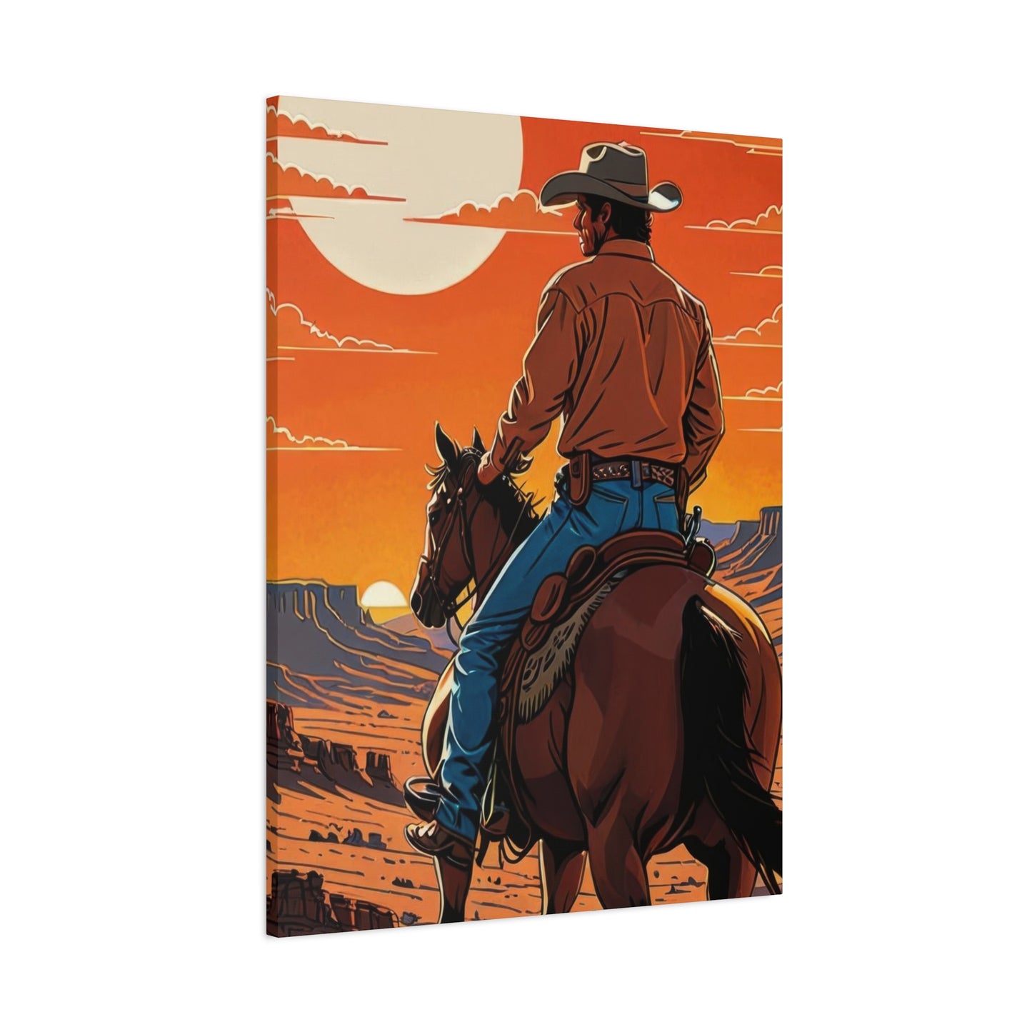 Cowboy In Sunset Wall Art & Canvas Prints