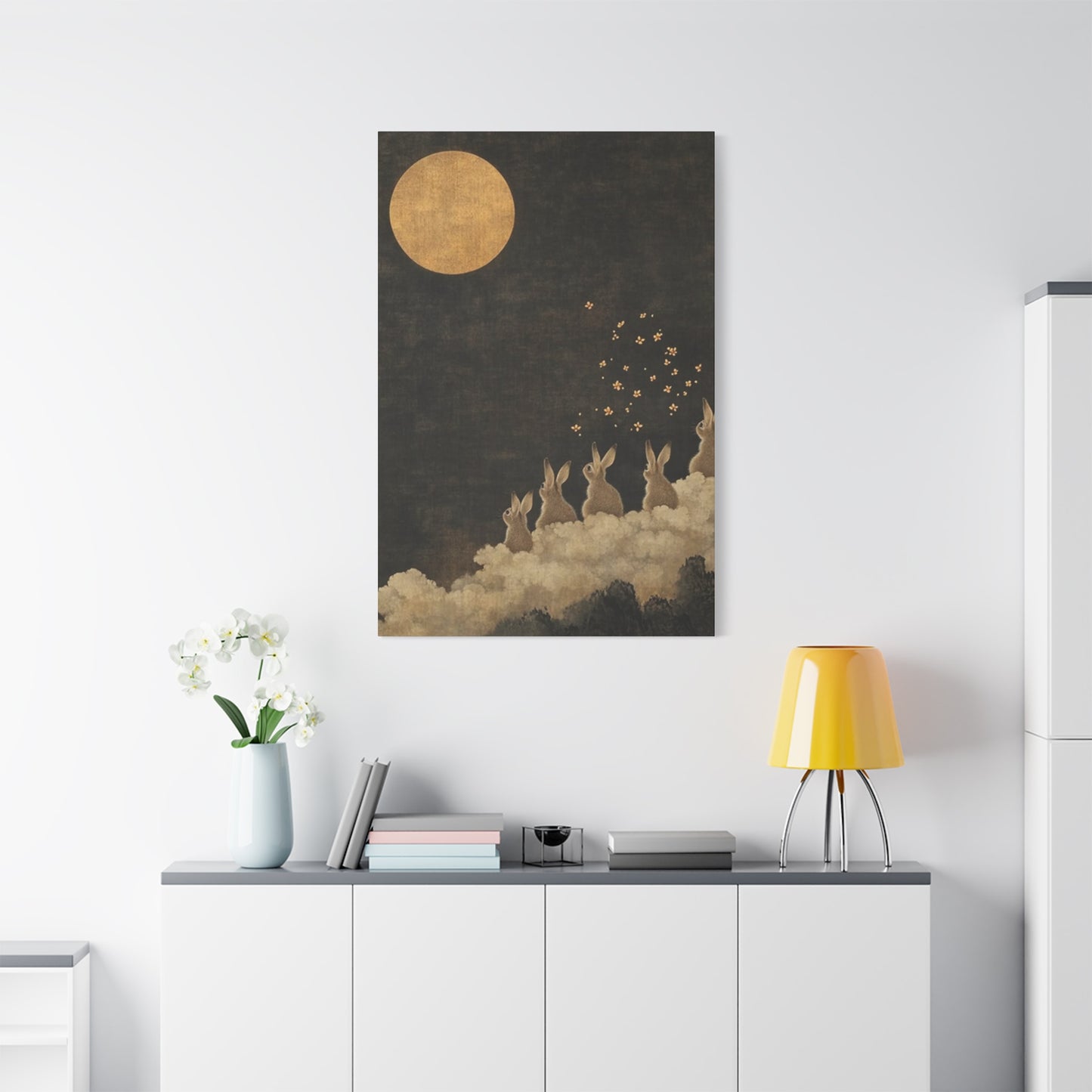 Moon & Rabbits Painting Wall Art & Canvas Prints