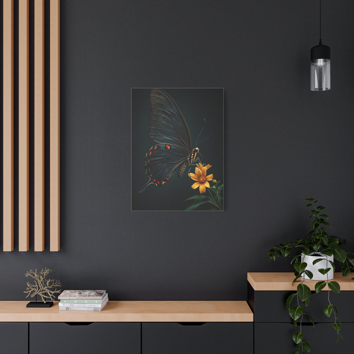 Midnight Black Butterfly On Wildflower Wall Art & Canvas Prints