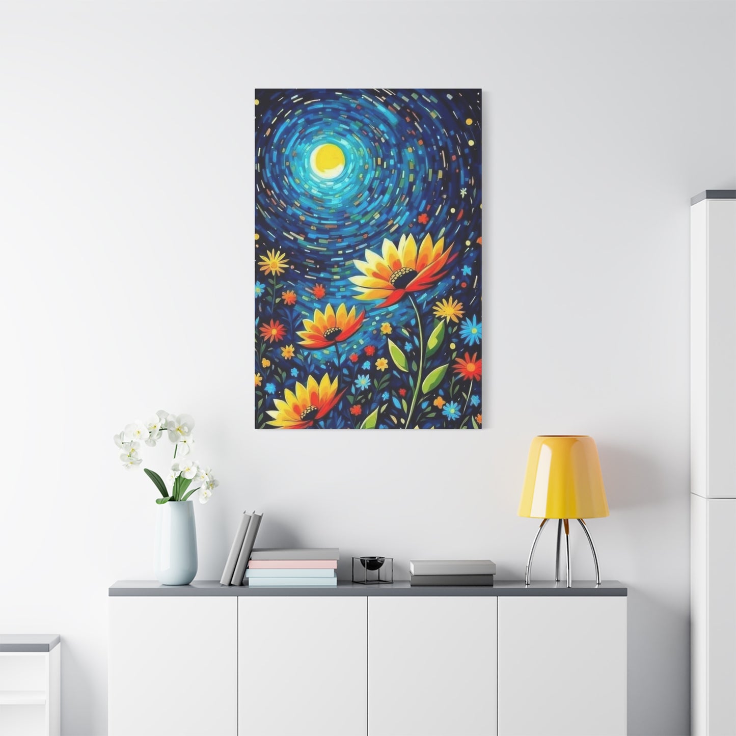 Vibrant Flowers In Moonlight Wall Art & Canvas Prints