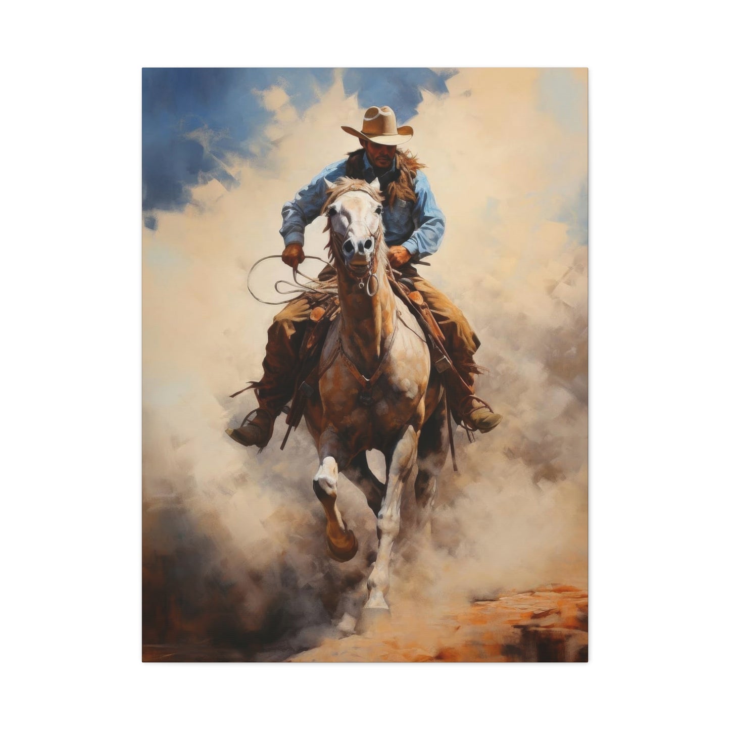 Cowboy Speeding With Horse Wall Art & Canvas Prints