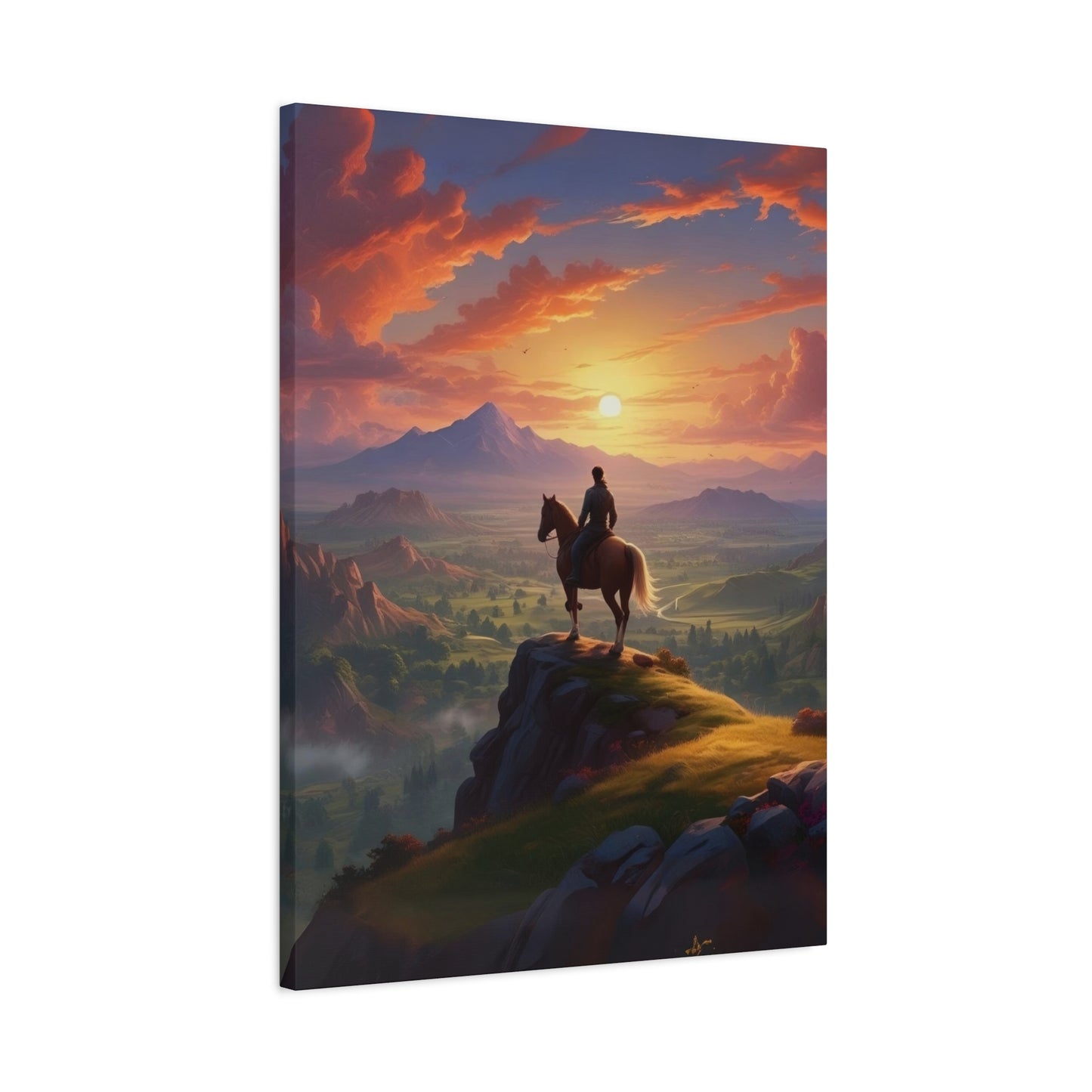 Cowboy At Hill Edge Sunset Wall Art & Canvas Prints
