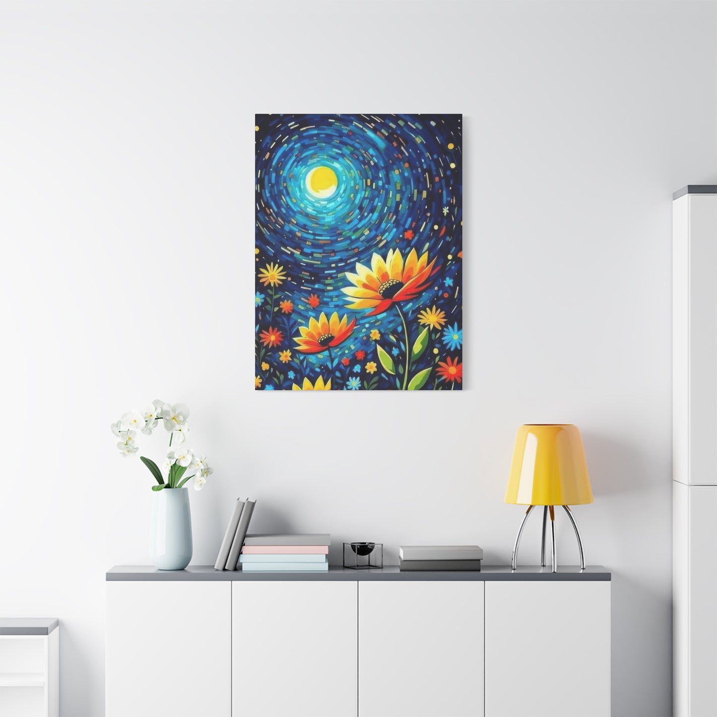 Vibrant Flowers In Moonlight Wall Art & Canvas Prints