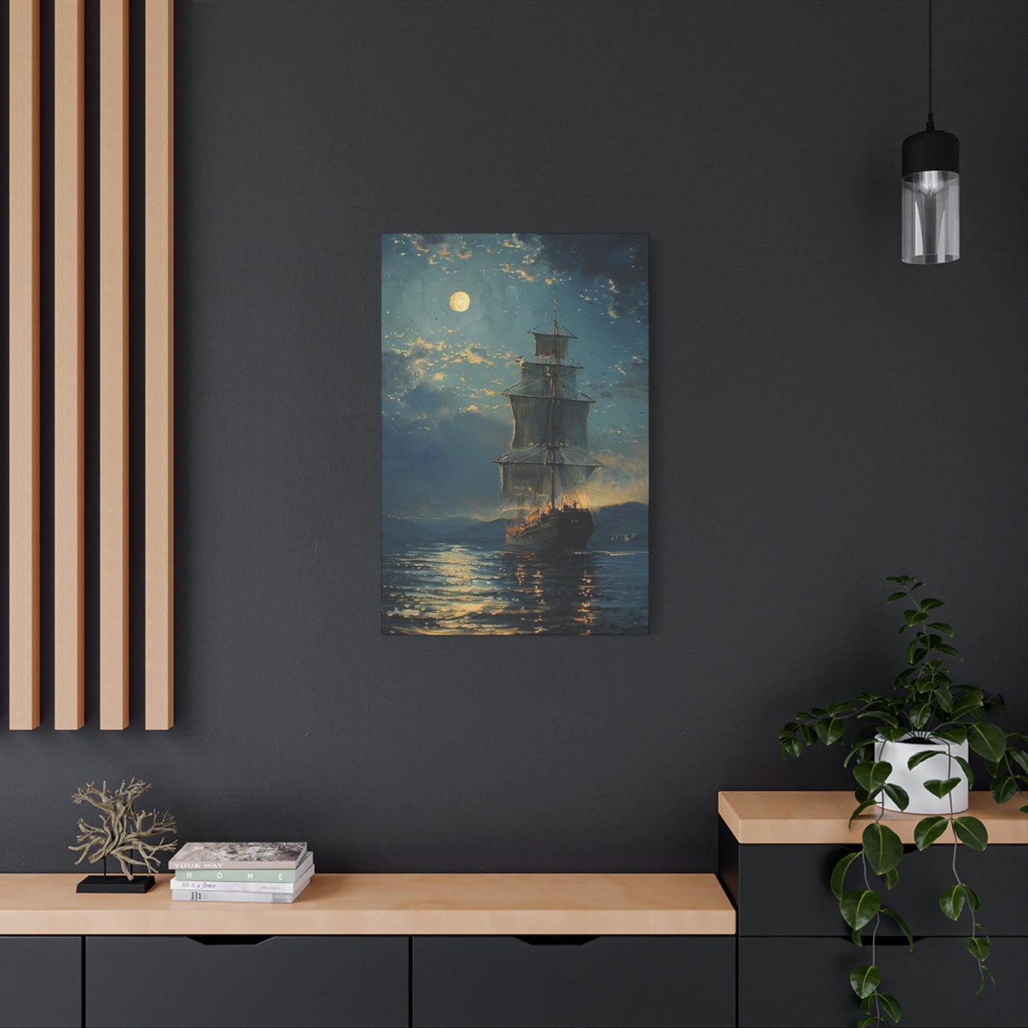 Large Ship Sailing At Night Painting Wall Art & Canvas Prints