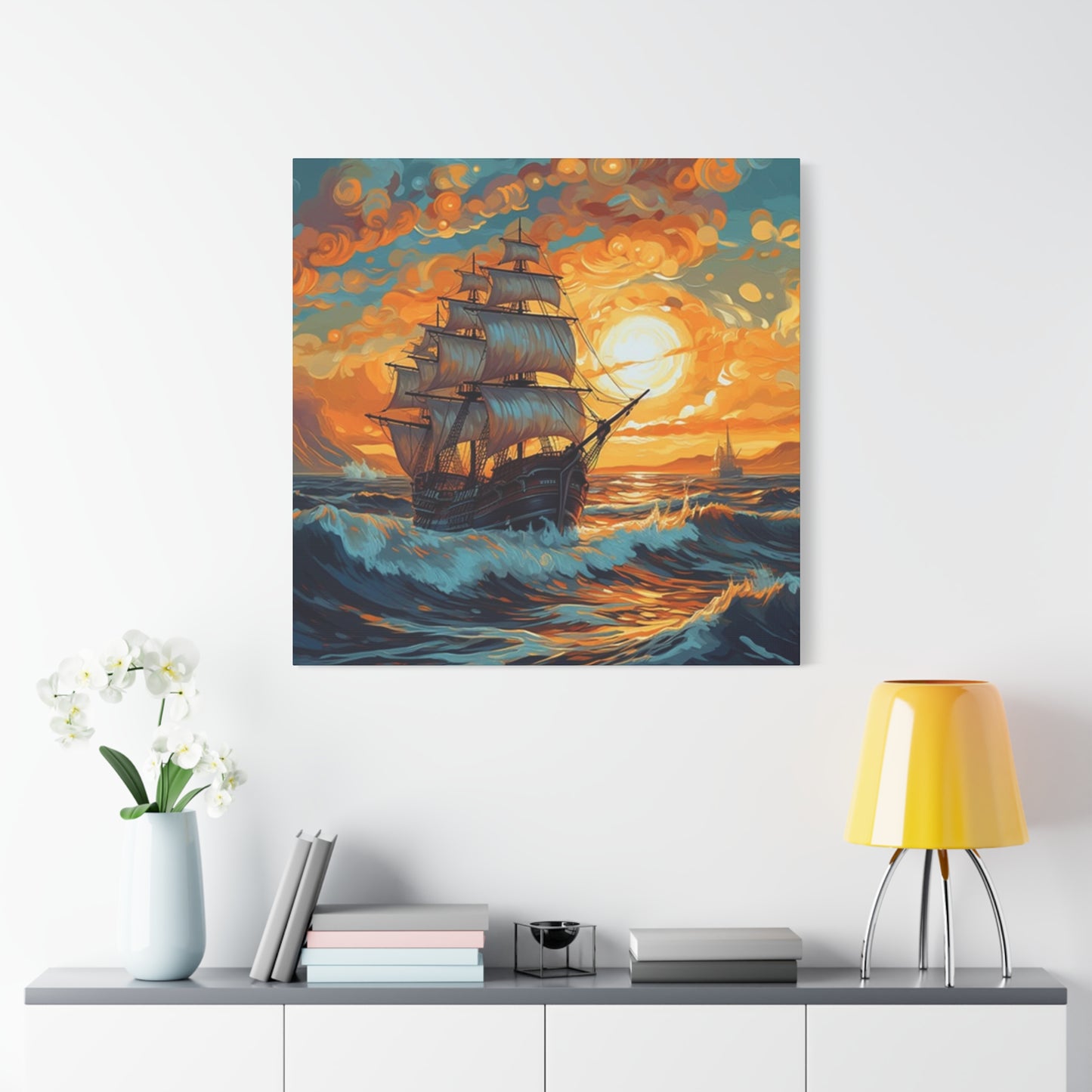 Ship Sailing During Dawn Painting Wall Art & Canvas Prints