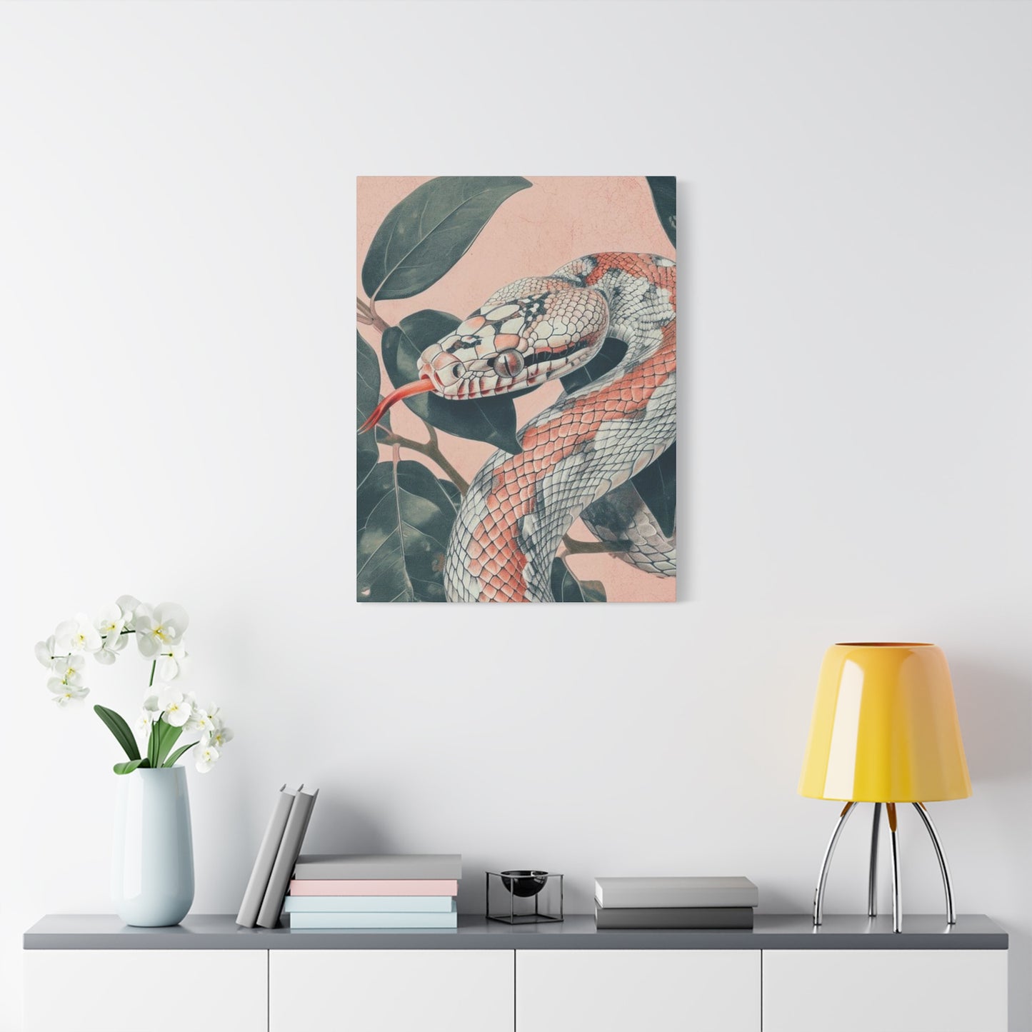 White And Pink Snake Wall Art & Canvas Prints