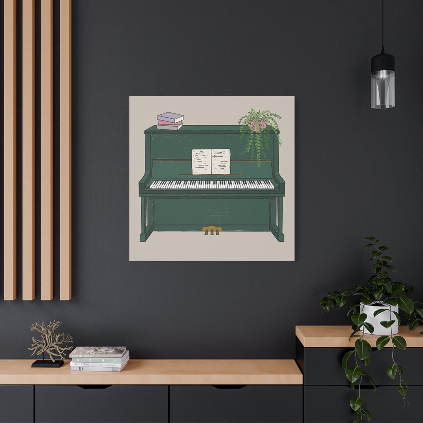 Green Piano Drawing Wall Art & Canvas Prints