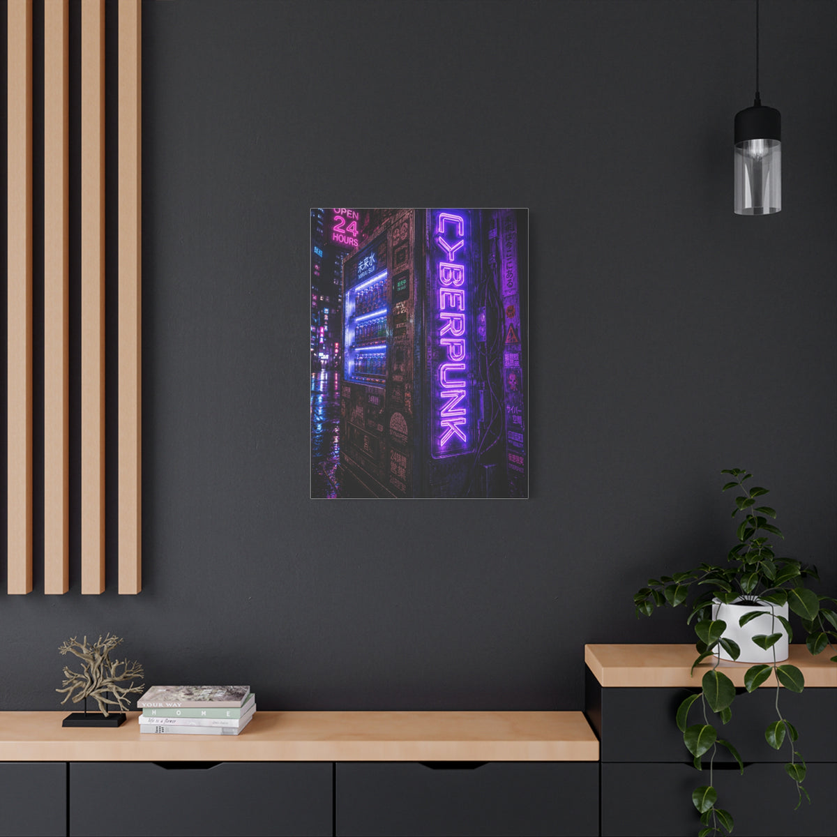 Cyberpunk Neon Vending Machine Street Wall Art & Canvas Print