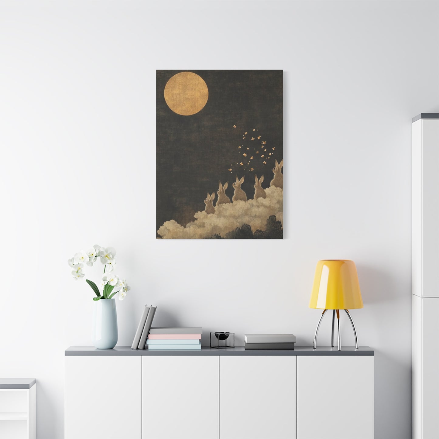 Moon & Rabbits Painting Wall Art & Canvas Prints