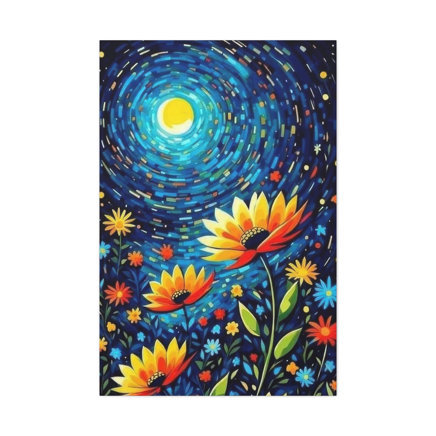 Vibrant Flowers In Moonlight Wall Art & Canvas Prints