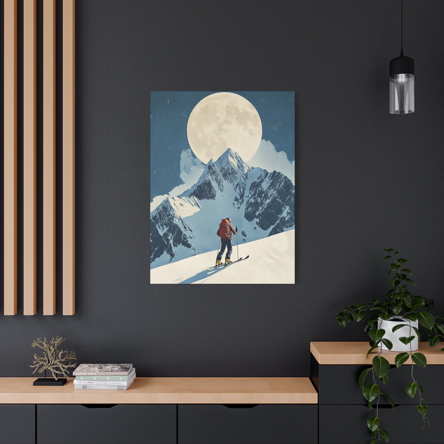 Skiing At Night With Moon Wall Art & Canvas Prints
