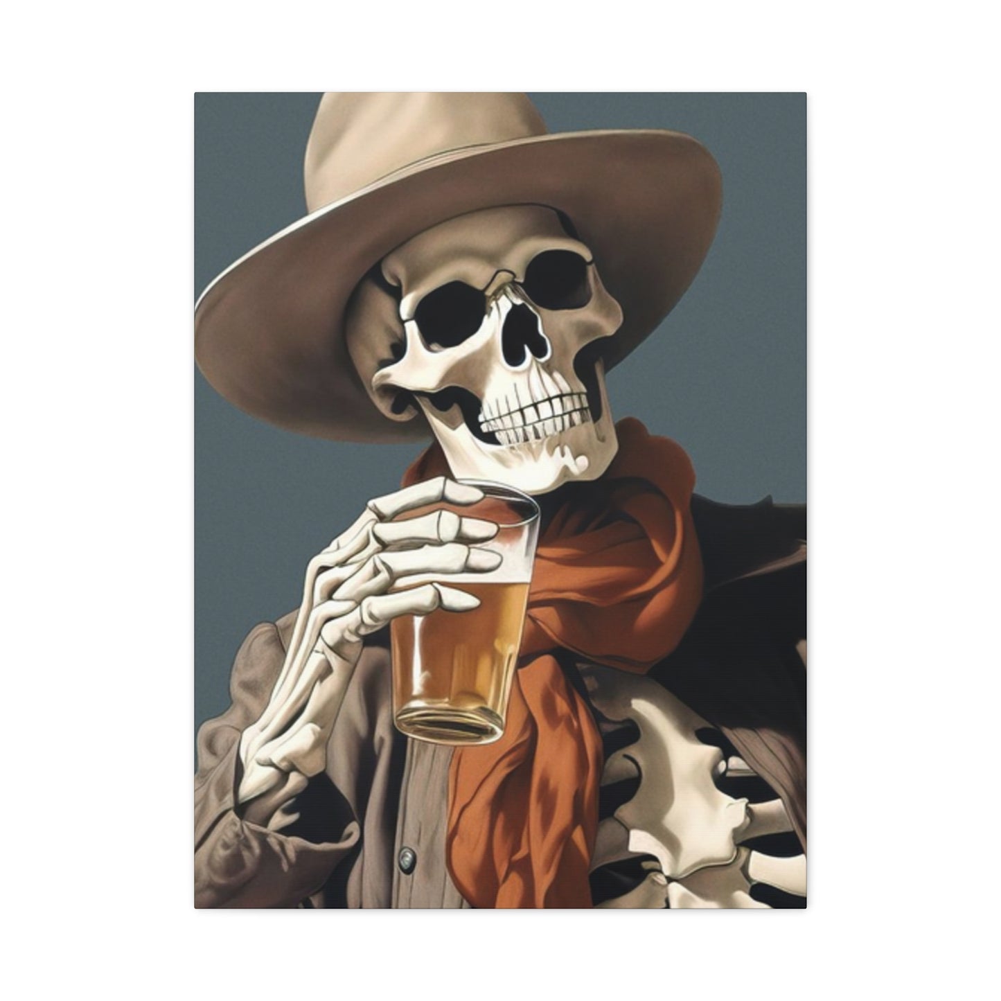 Drinking Skeleton Cowboy Wall Art & Canvas Prints