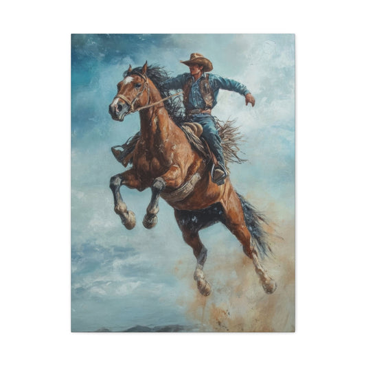 Cowboy On Jumping Horse 2 Wall Art & Canvas Prints
