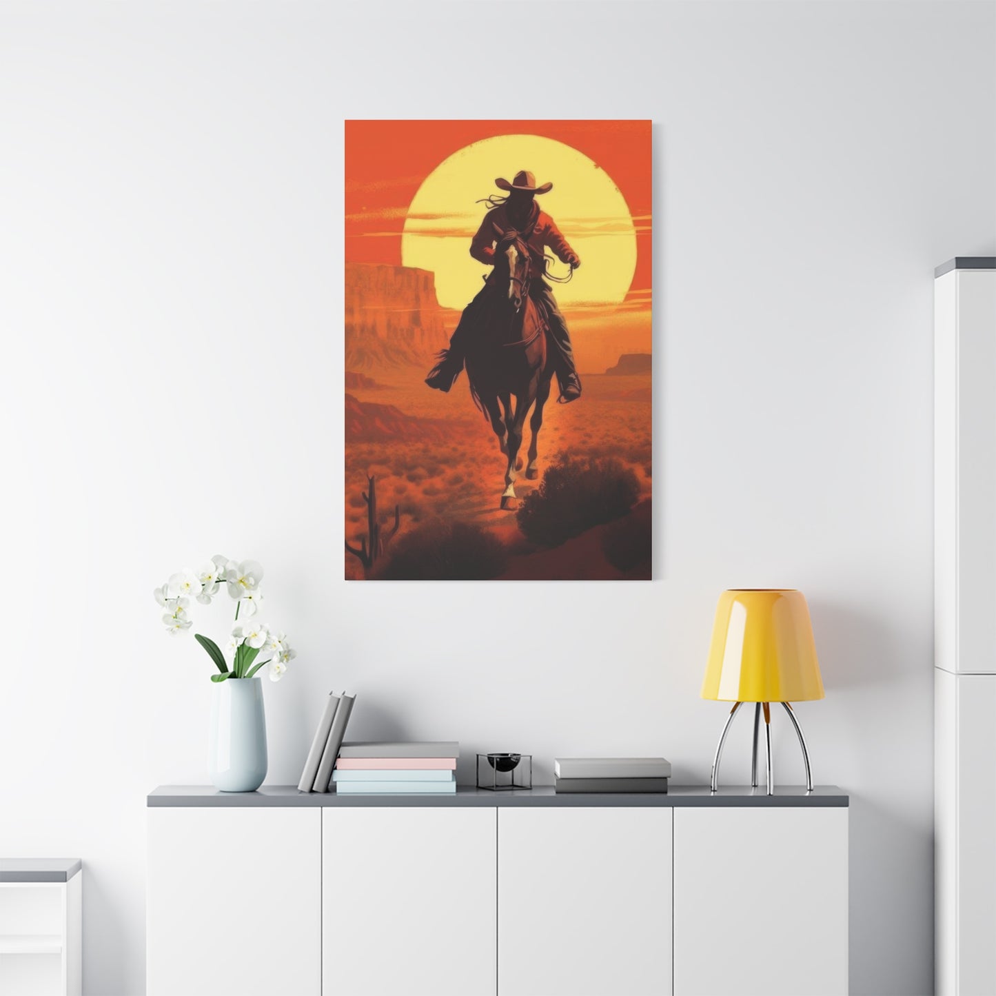 Cowboy Through Sunset Wall Art & Canvas Prints