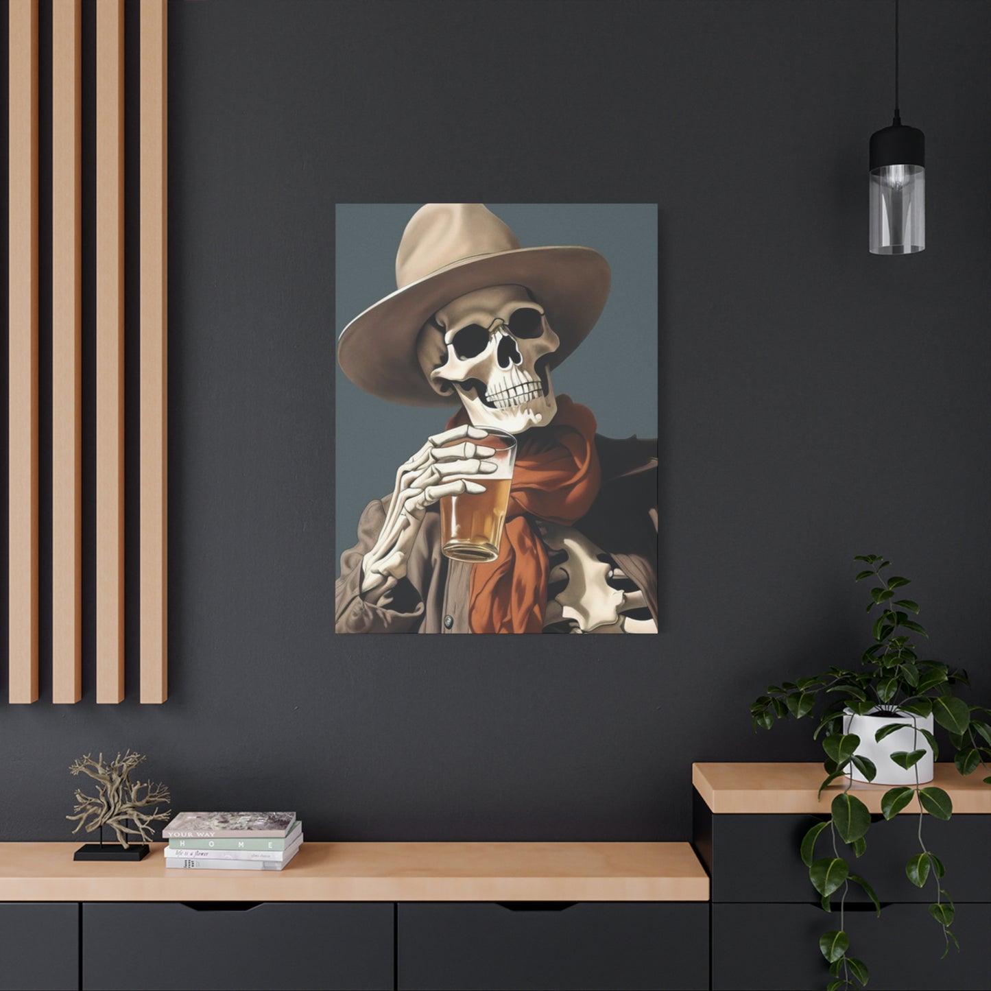 Drinking Skeleton Cowboy Wall Art & Canvas Prints