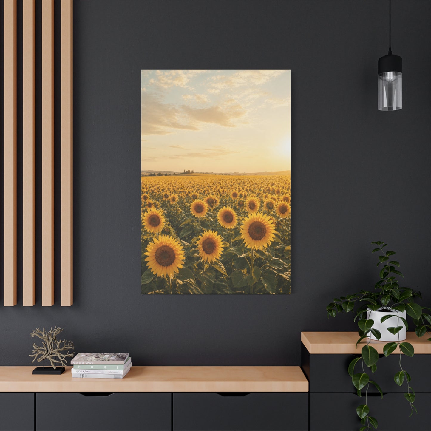 Golden Sunflower Field Horizon Landscape Wall Art & Canvas Print
