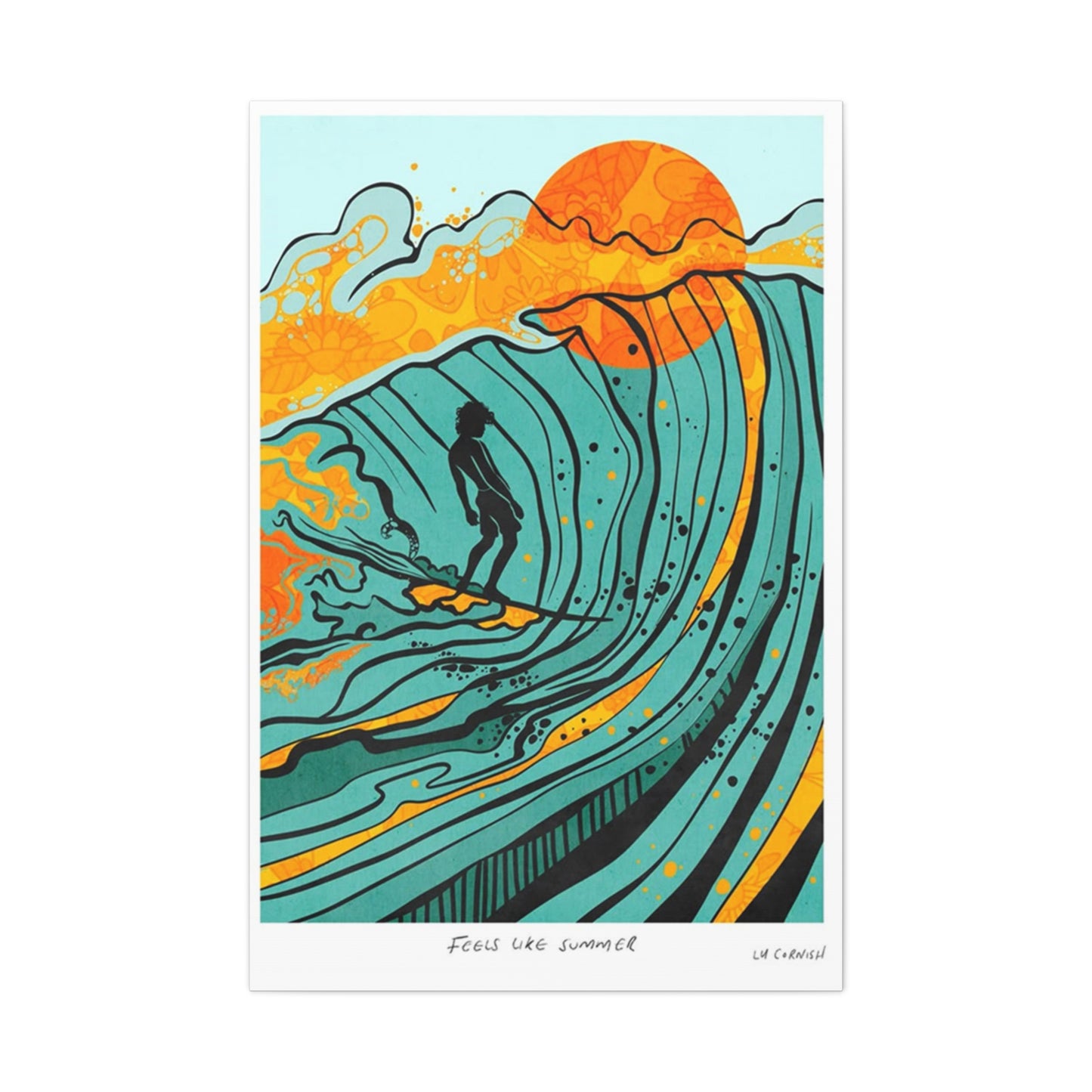 Surfing Drawing Wall Art & Canvas Prints