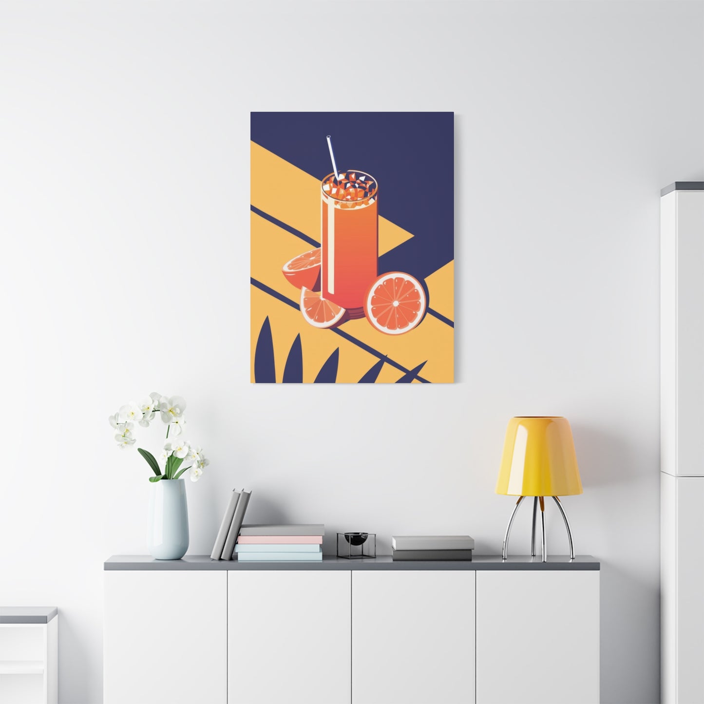 Orange Juice Blue Yellow Wall Art & Canvas Prints