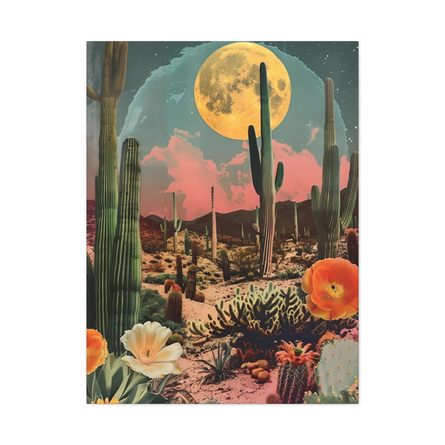 Moon Cactus And Flowers Wall Art & Canvas Prints