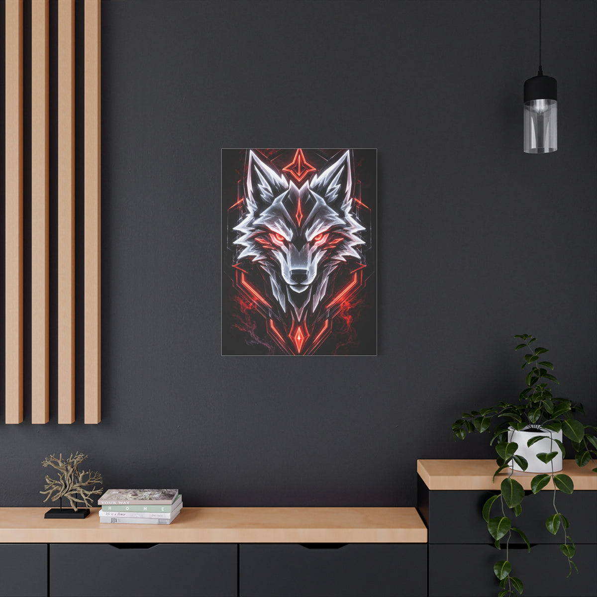 Futuristic Neon Wolf Emblem Geometric Wall Art & Canvas Print