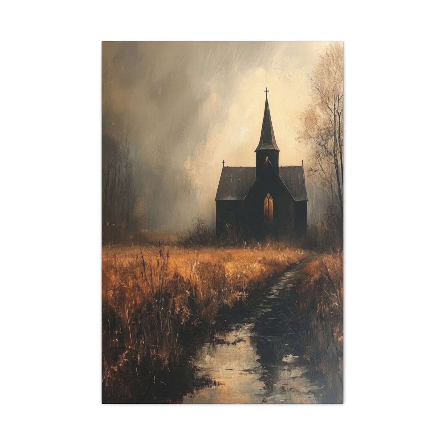 Dark Church Through Fields Wall Art & Canvas Prints