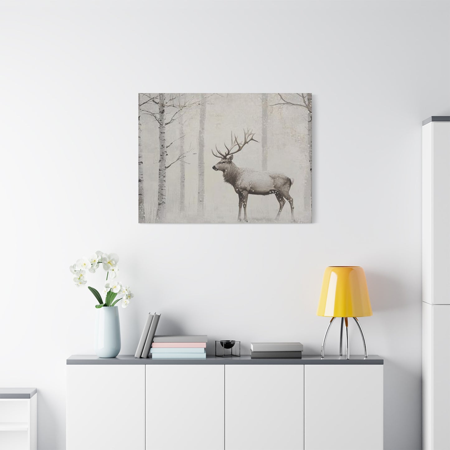Deer In Snow Painting Wall Art & Canvas Prints