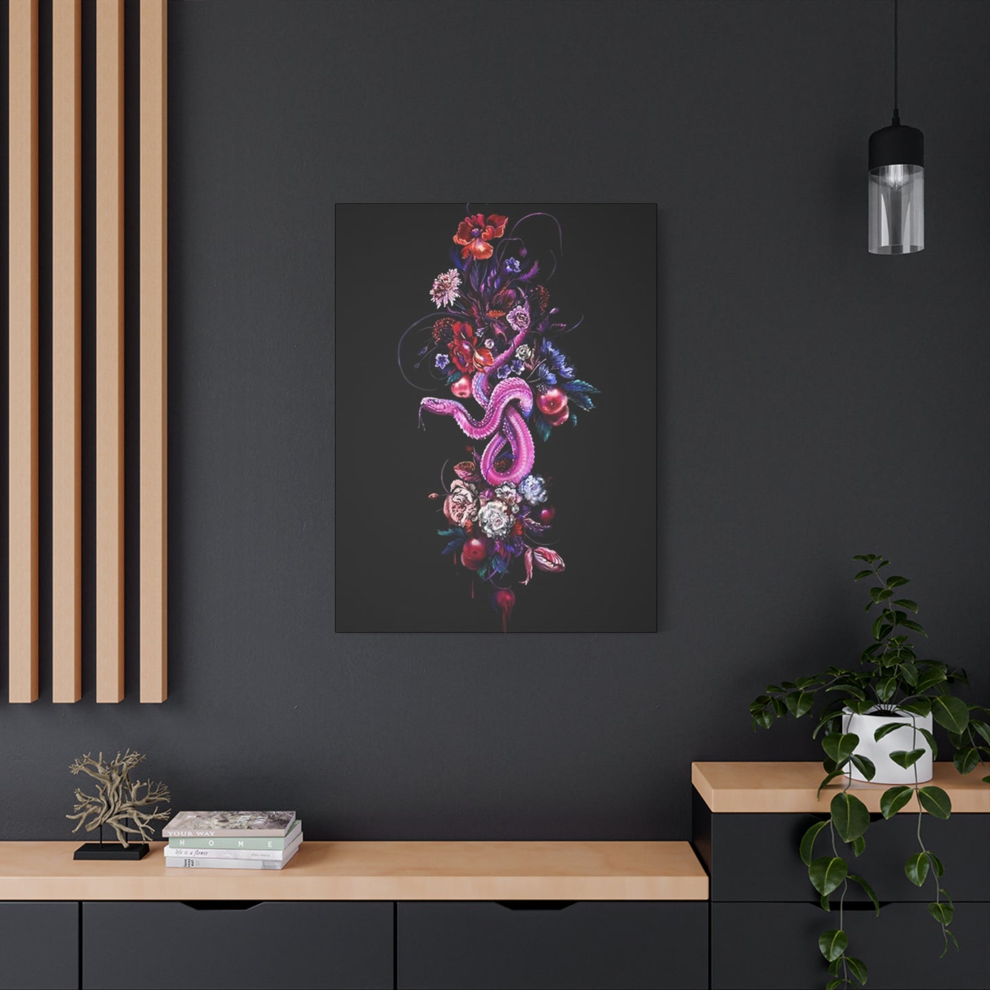 Pink Snake And Flowers Wall Art & Canvas Prints