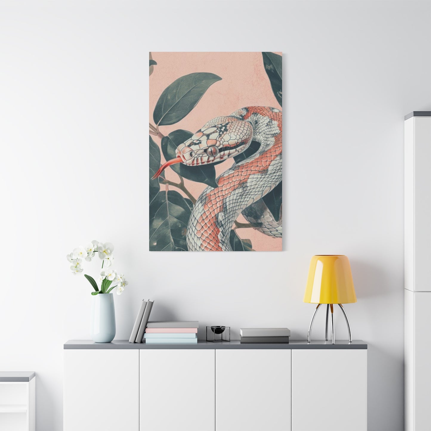 White And Pink Snake Wall Art & Canvas Prints