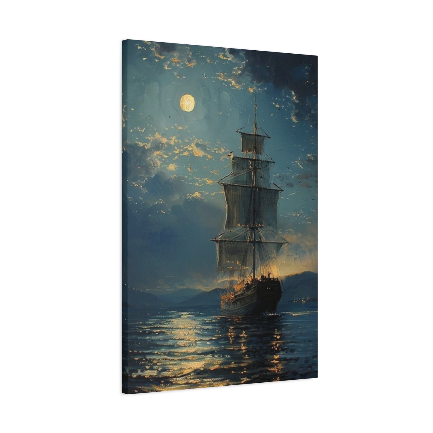 Large Ship Sailing At Night Painting Wall Art & Canvas Prints